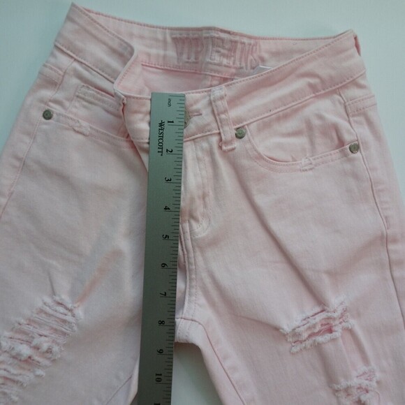 VIP JEANS Women's Skinny Jeans Distressed Denim Slim Stretch Pink Juniors 3/4 - Picture 9 of 12